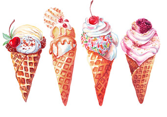Ice creams set. Watercolor illustration
