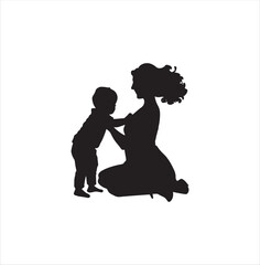 Mother with her kid silhouette vector art
