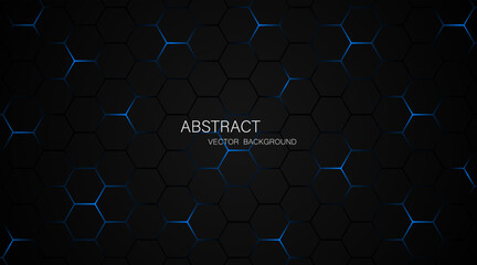 Black steel mesh background with blue glow lines with empty space for design. Modern technology innovation concept. vector illustration background
