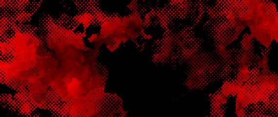 Abstract red black grunge vector background with halftone effect for cover design, poster, cover, banner, flyer and cards. Bright futuristic texture illustration.