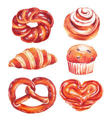 Bakery set. Watercolor illustration