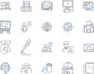 Gig worker line icons collection. Freelancer, Contract worker, Independent, Entrepreneur, Solopreneur, Digital nomad, Side-hustler vector and linear illustration. Part-timer,Self-employed,Gigster