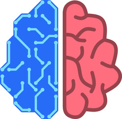 Brain artificial intelligence vector illustration. Human brain and artificial brain symbol. System artificial intelligence  for graphic resource of technology, futuristic, computer, cyber and science	