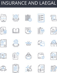 Insurance and laegal line icons collection. Community, Content, Conversation, Engagement, Influence, Opinion, Readership vector and linear illustration. Audience,Collaboration,Creativity outline signs