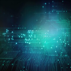 Obraz premium Digital technology banner green blue background concept, cyber technology circuit, abstract tech, innovation future data, internet network. generative ai