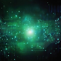 Fototapeta premium Digital technology banner green blue background concept, cyber technology circuit, abstract tech, innovation future data, internet network. generative ai