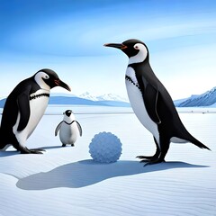 penguin on ice with ball