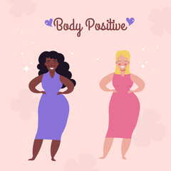 Different nationalities of overweight women. Body positive