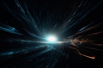 abstract spacescape, black hole. light warp speed motion blur background. generative AI - obrazy, fototapety, plakaty
