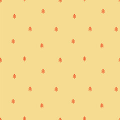 Beige seamless pattern with orange tiny trees