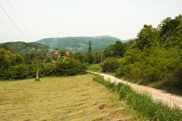 Scenic countryside road to a small mountain village in Eastern Serbia on a summer day