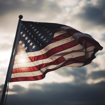 American flag against a sky blue. generative ai