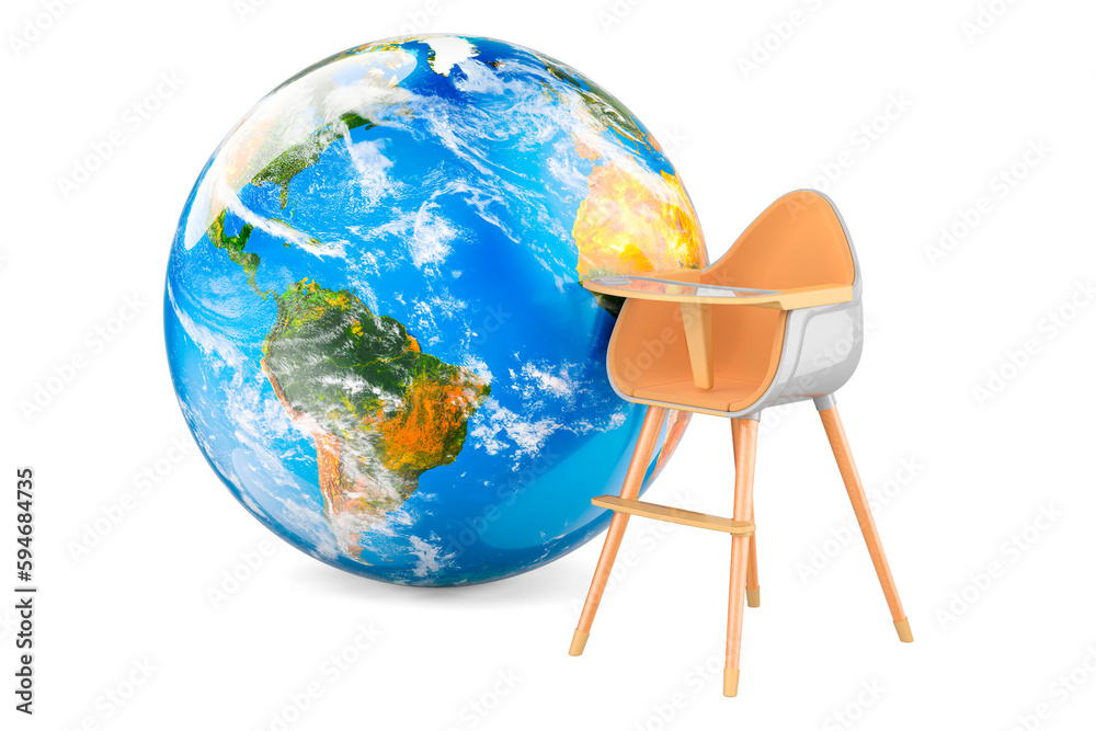 Canvas Prints Baby high chair with Earth Globe, 3D rendering