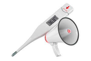 Digital electronic thermometer with megaphone, 3D rendering