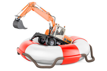 Excavator inside lifebelt, 3D rendering