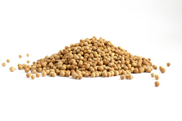 Heap Coriander Seeds (Coriandrum sativum) isolated on white background.