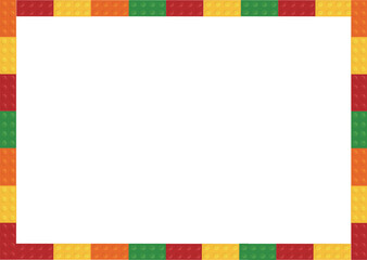 Fototapeta na wymiar Banner vector toy with colorful block bricks. Template of plastic parts for text. Vector illustration