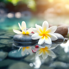 Obraz na płótnie Canvas frangipani flower and stones SPA zen still life