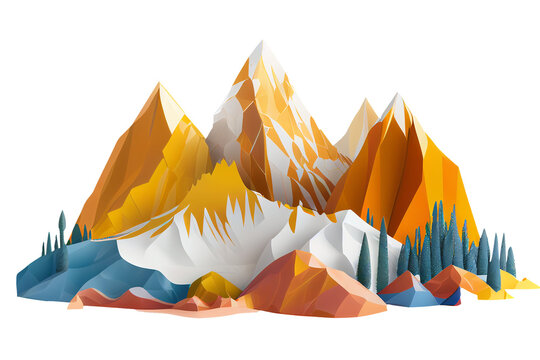 3d illustration mountains landscape, Camping landscape and hiking illustration. Outdoor travel, adventure, tourism, climbing design element, isolated on white and transparent background, ai generate