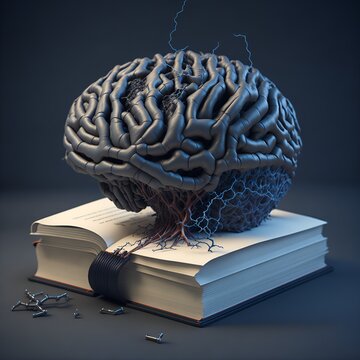 human brain with book, knowlage is the most popular treasure.