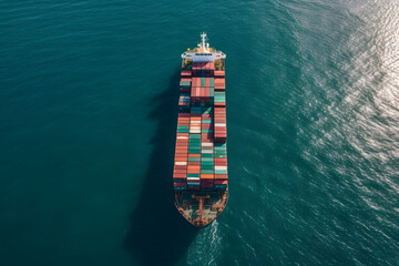 Aerial view container cargo ship in import export global business commercial trade logistic transportation of international by container cargo ship, generative AI
