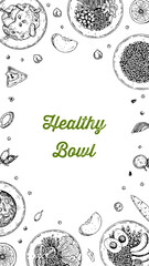 Cereal bowl background. Hand drawn vector illustration in sketch style. Restaurant menu design