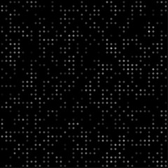 Abstract seamless geometric pattern. Mosaic background of white circles. Evenly spaced small shapes of different color. Vector illustration on black background