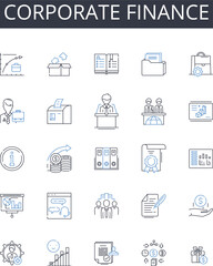 Corporate finance line icons collection. Business management, Financial planning, Investment banking, Economic analysis, Accounting principles, Market research, Capital markets vector and linear