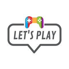 Let's Play colorful sign - speech bubble with text and symbol - vector illustration