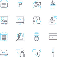 Stove linear icons set. Heat, Cooking, Burner, Flame, Oven, Range, Gas line vector and concept signs. Electric,Pot,Pan outline illustrations