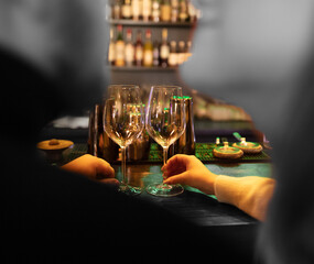 Couple in love with glasses of champagne