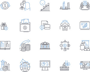Financial modeling and simulation line icons collection. Forecasting, Analysis, Simulation, Projections, Planning, Valuation, Optimization vector and linear illustration. Scenarios,Sensitivity,Risk