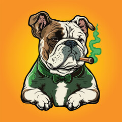 Smoking green bulldog cartoon logo