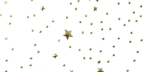 XMAS stars. Confetti celebration, Falling golden abstract decoration for party, birthday celebrate, 3d PNG