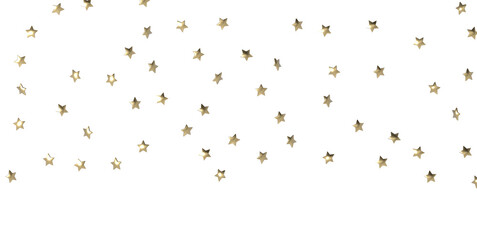 Banner with golden decoration. Festive border with falling glitter dust and stars.  PNG