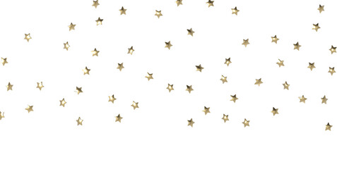 Banner with golden decoration. Festive border with falling glitter dust and stars.  PNG