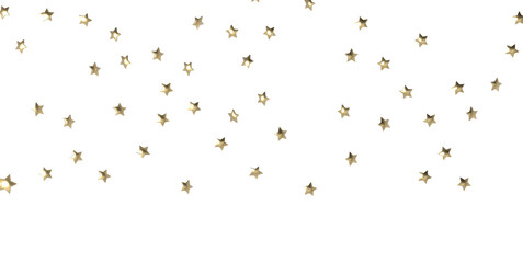 Banner with golden decoration. Festive border with falling glitter dust and stars.  PNG