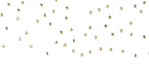 Banner with golden decoration. Festive border with falling glitter dust and stars.  PNG