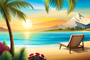 Fototapeta premium Summer mood beach illustration, created using generative AI technology