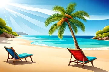 Fototapeta na wymiar Summer mood beach illustration, created using generative AI technology