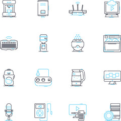 Automated domicile linear icons set. Smart-home, Robotic, Intelligent, Automatic, Futuristic, Connected, Digital line vector and concept signs. Innovative,Efficient,Sustainable outline illustrations