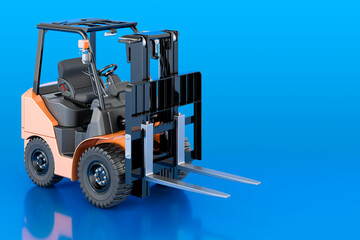 Forklift Truck on blue background, 3D rendering