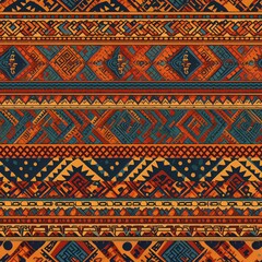 Inca Legacy: Seamless Geometric Pattern with Vibrant Traditional Colors