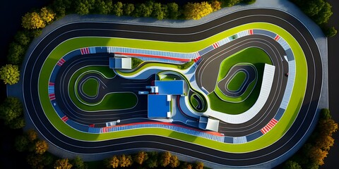 Empty curve racetrack seen from above. Generative AI