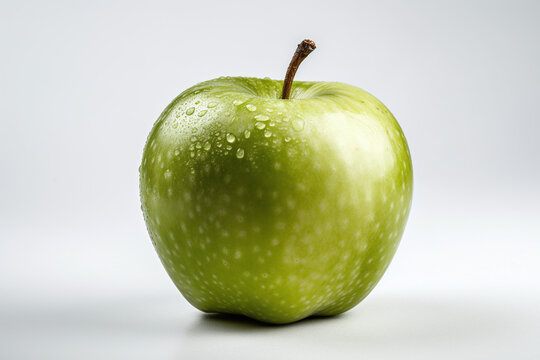 Gros plan sur une pomme verte fraiche sur fond gris » IA générative