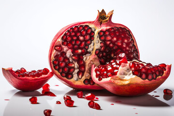 Gros plan d'une grenade rouge fraiche sur fond blanc » IA générative