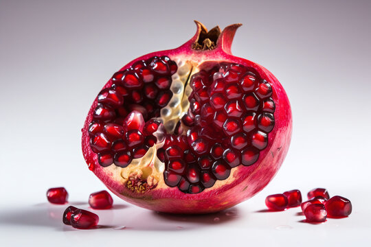 Gros plan d'une grenade rouge fraiche sur fond gris &raquo; IA g&eacute;n&eacute;rative