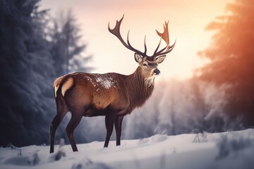 Schönheit der Kälte: Ein Hirsch in einer Schneelandschaft