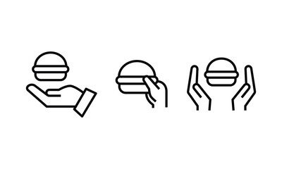 hand holding hamburger icon vector symbol logo illustration line editable stroke flat design style isolated on white