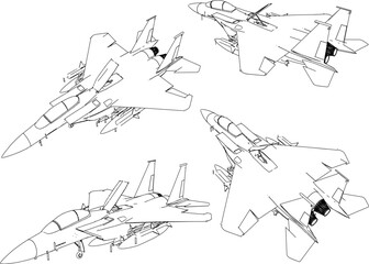 Sketch vector illustration of a fighter jet with missiles